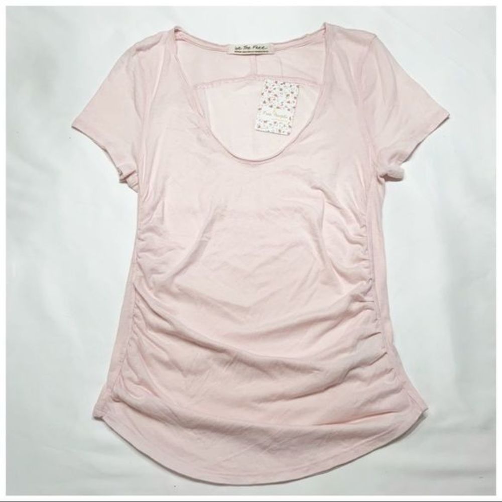 Free People Sonnet Side‎ Gathered Tee, MED, Chiffon Cake